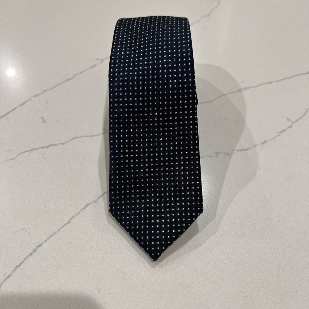 Navy Blue Tie with Silver Polkadot